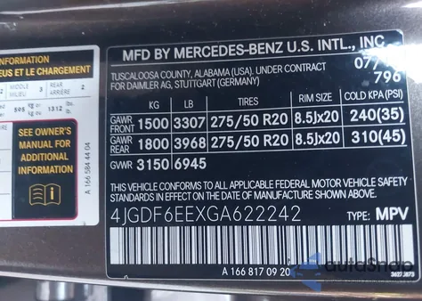 2016 Mercedes-Benz Gl 450 4Matic from USA, damaged, VIN 4JGDF6EEXGA622242